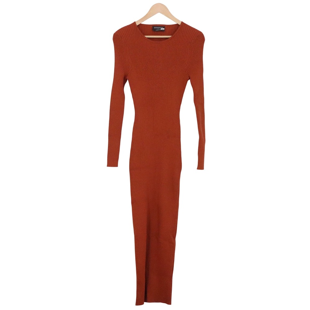 Minkpink Dress Womens XL Ribbed Knit Rust Orange Open Back Tie Detail Excellent